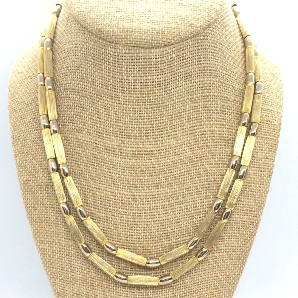 Vintage Gold Tone Necklace Double Strand Beaded Mid Century